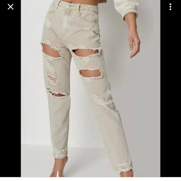 Missguided Brand Riot High Rise Extreme Ripped Mom Jeans - Picture 3 of 13